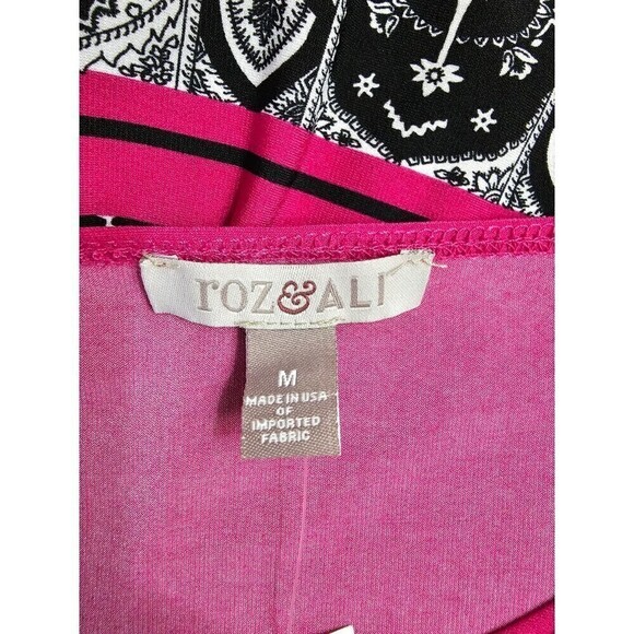 Roz & Ali Abstract Design Stretch Knit 3/4 Sleeve Blouse Pink Black White Medium - Picture 3 of 6